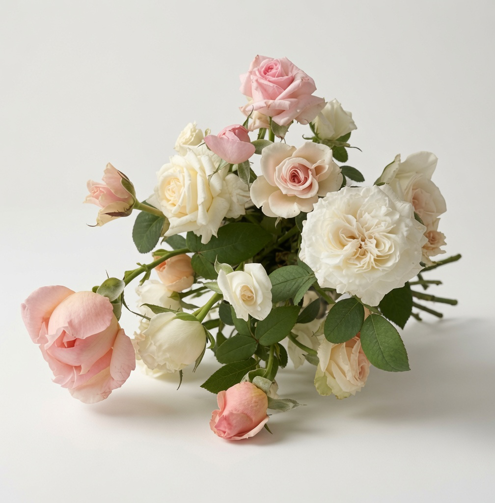 White, Peach & Peach Garden Rose Bouquet | Soft Romantic Arrangement