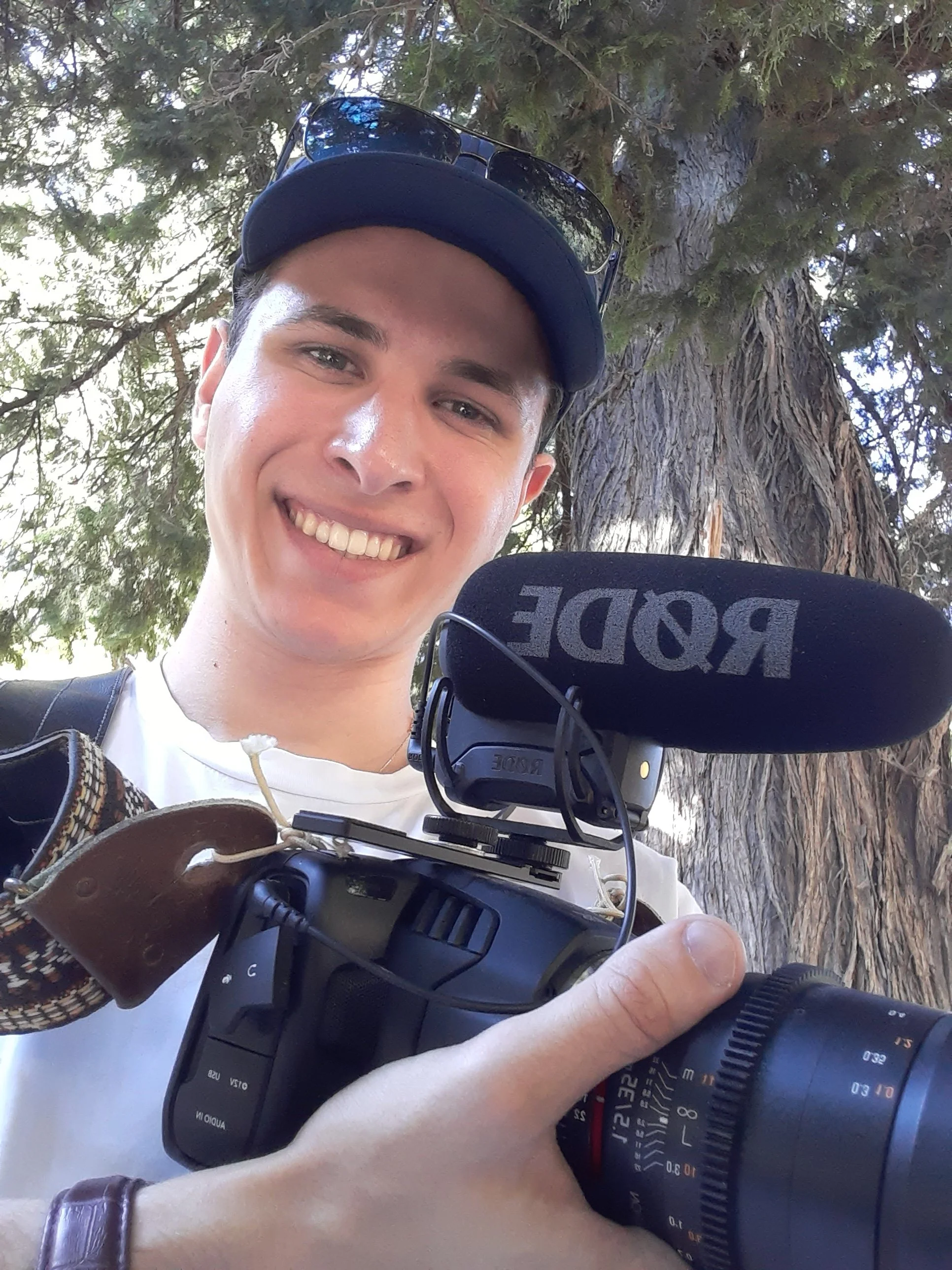 Aidan Kolokithas with his Blackmagic Pocket 6K Cinema Camera while shooting footage in the wilderness.