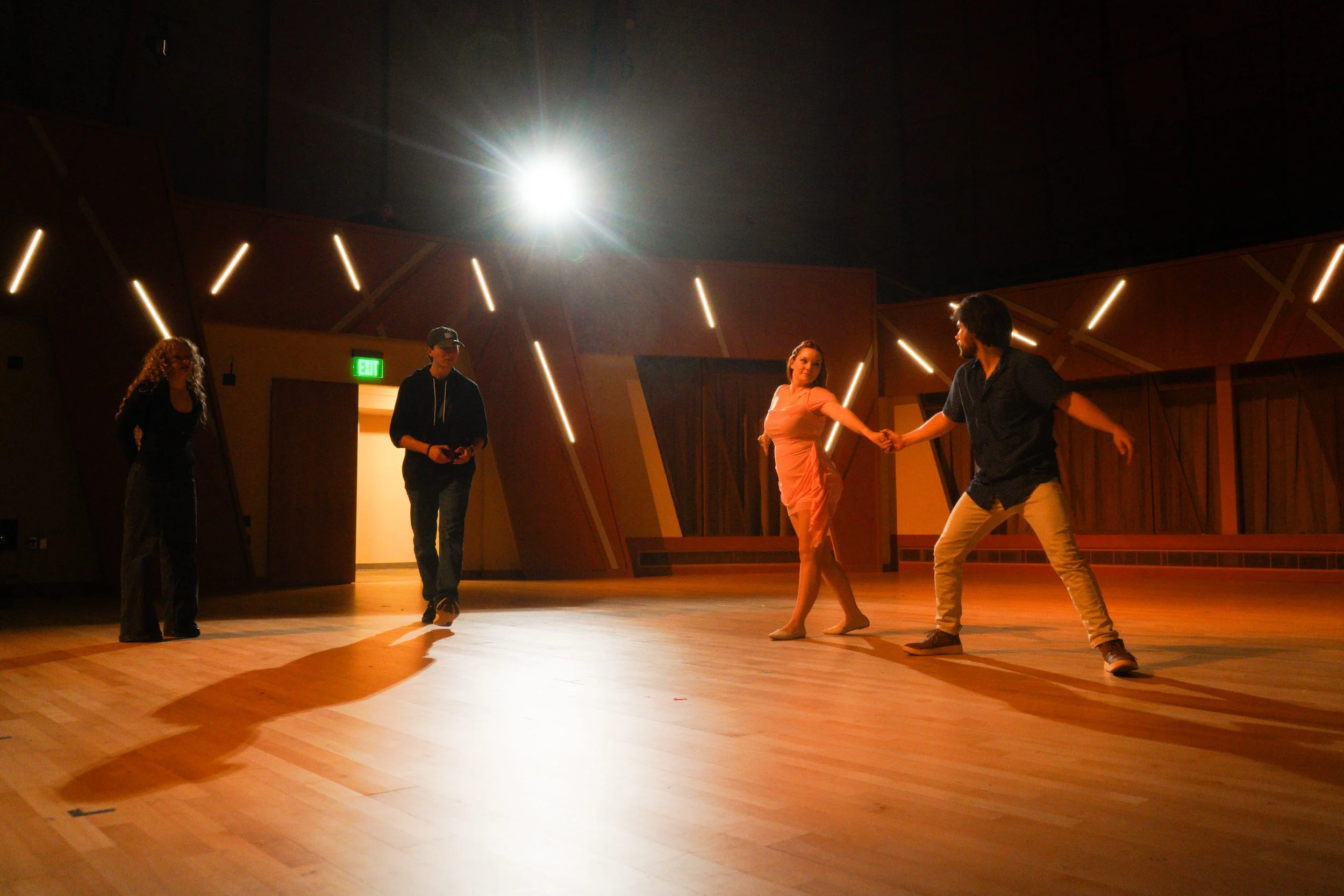Director Aidan Kolokithas and choreographer Sophie Copelin rehearse a dance sequence with their actors (alternate behind-the-scenes image from the movie "Sonder").
