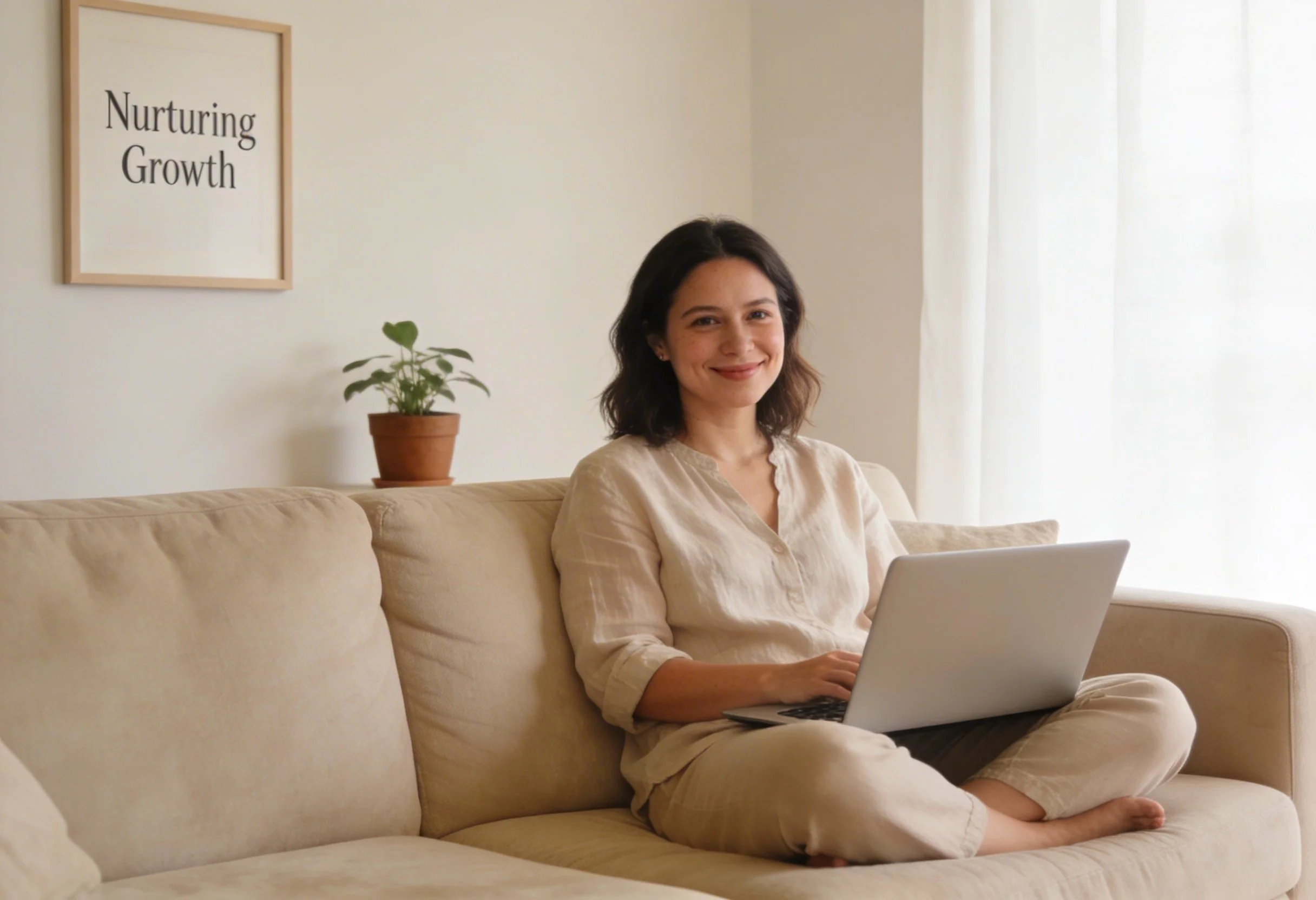 Woman in a virtual prenatal nutrition coaching session at home