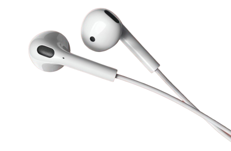 Pair of white Apple EarPods headphones with a 3.5mm jack