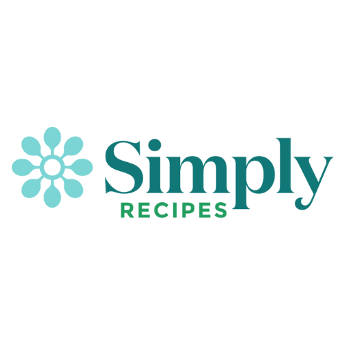 Simply Recipes logo with a blue flower design and green text.