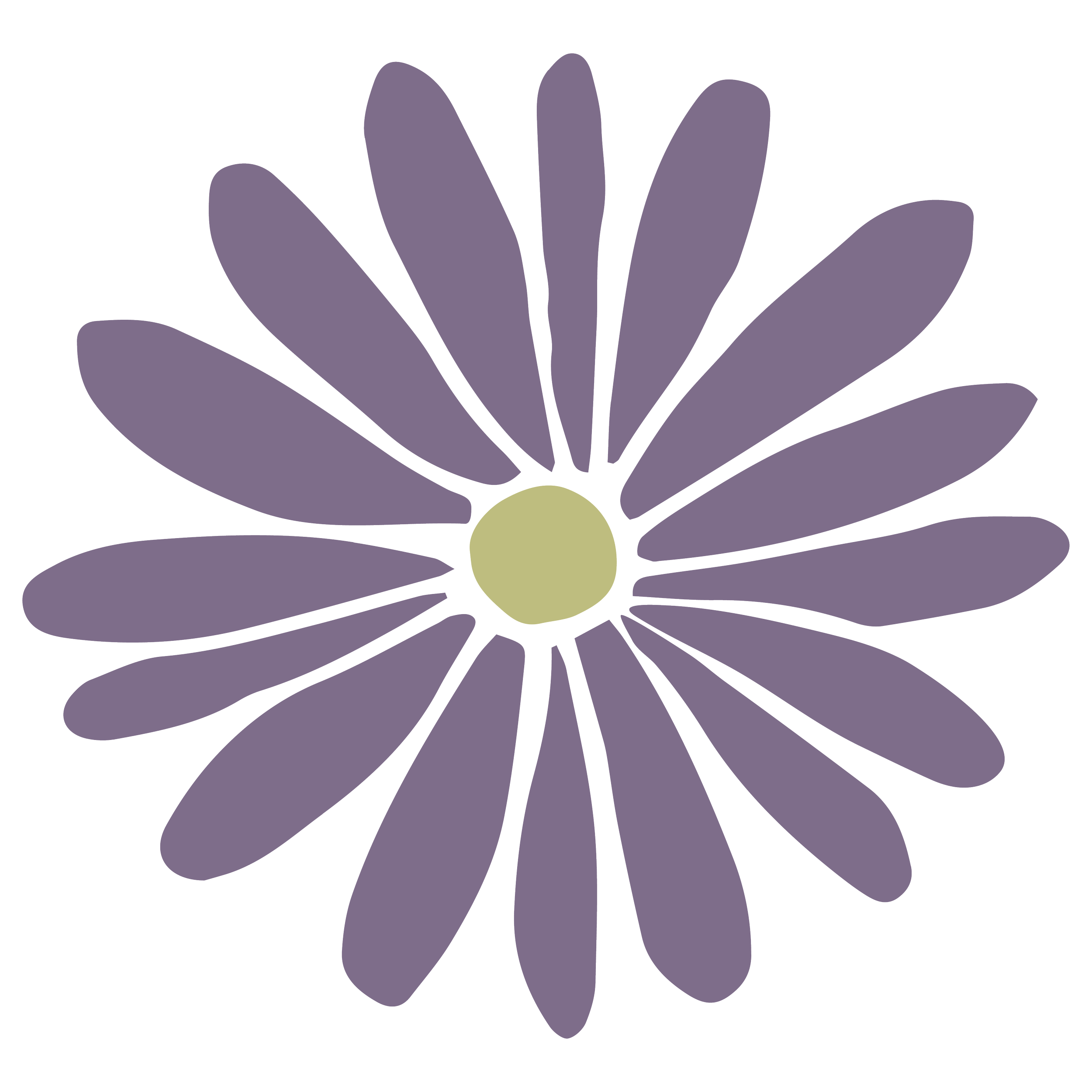 Stylized purple flower with large petals and yellow center.