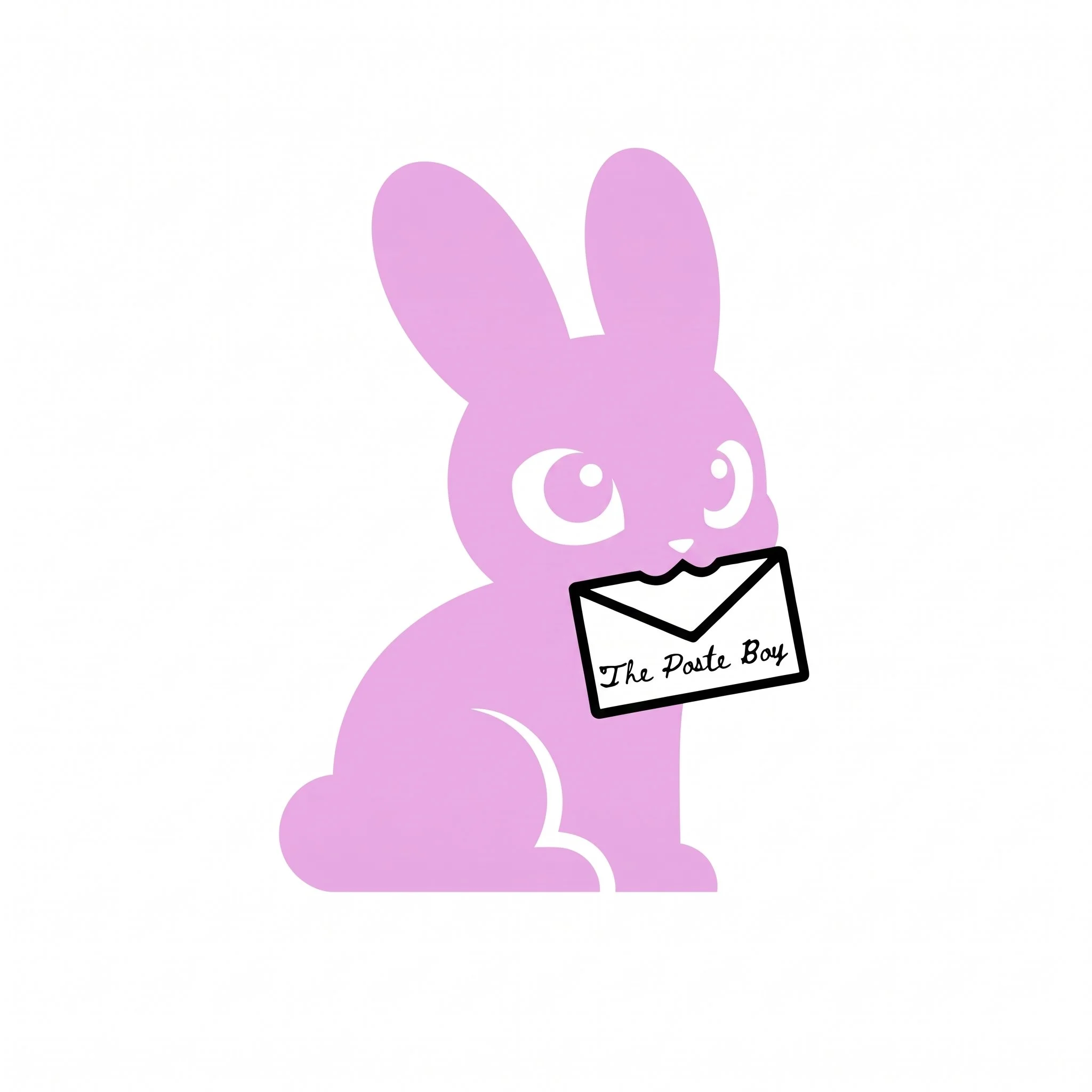 A pink cartoon rabbit with large ears looking at an envelope labeled 'The Poste Boy'.