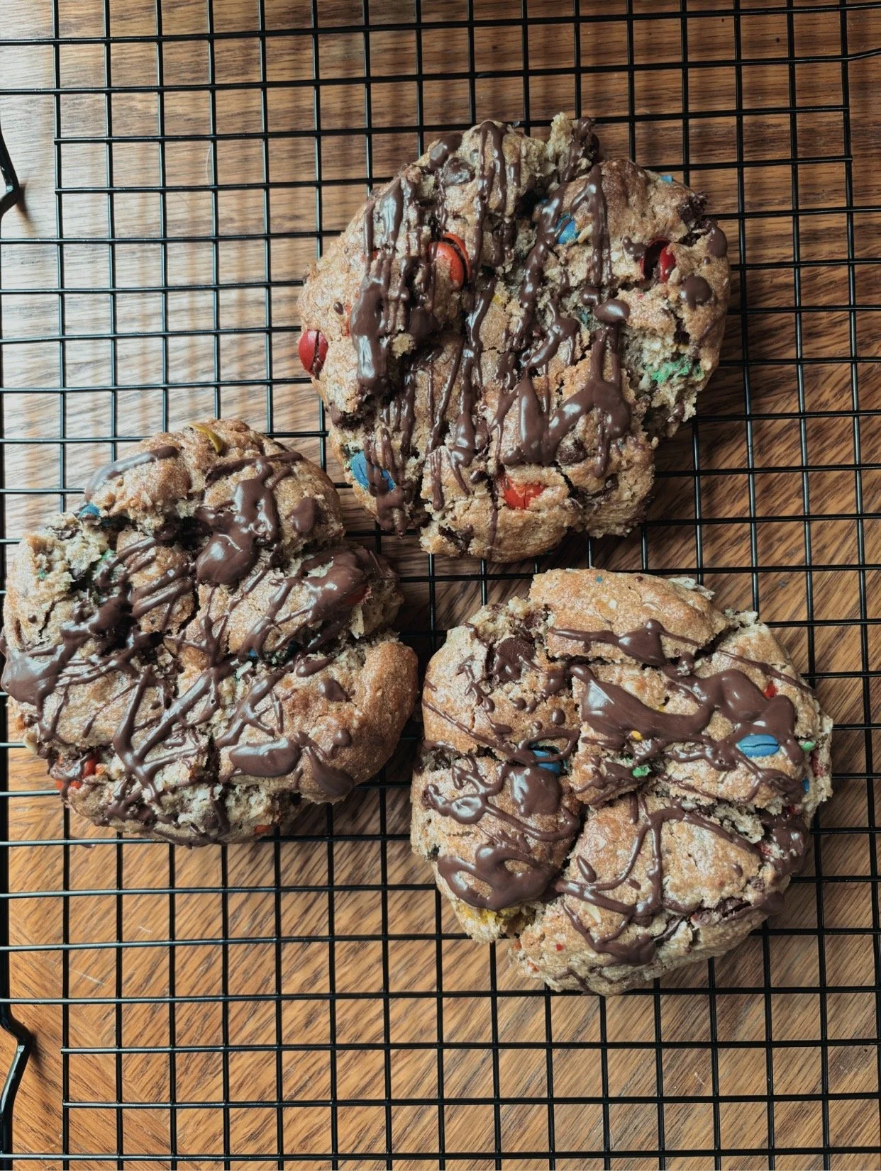 Loaded Monster! Everything you love, peanut butter, oats, chocolate chips, and M&M's. 