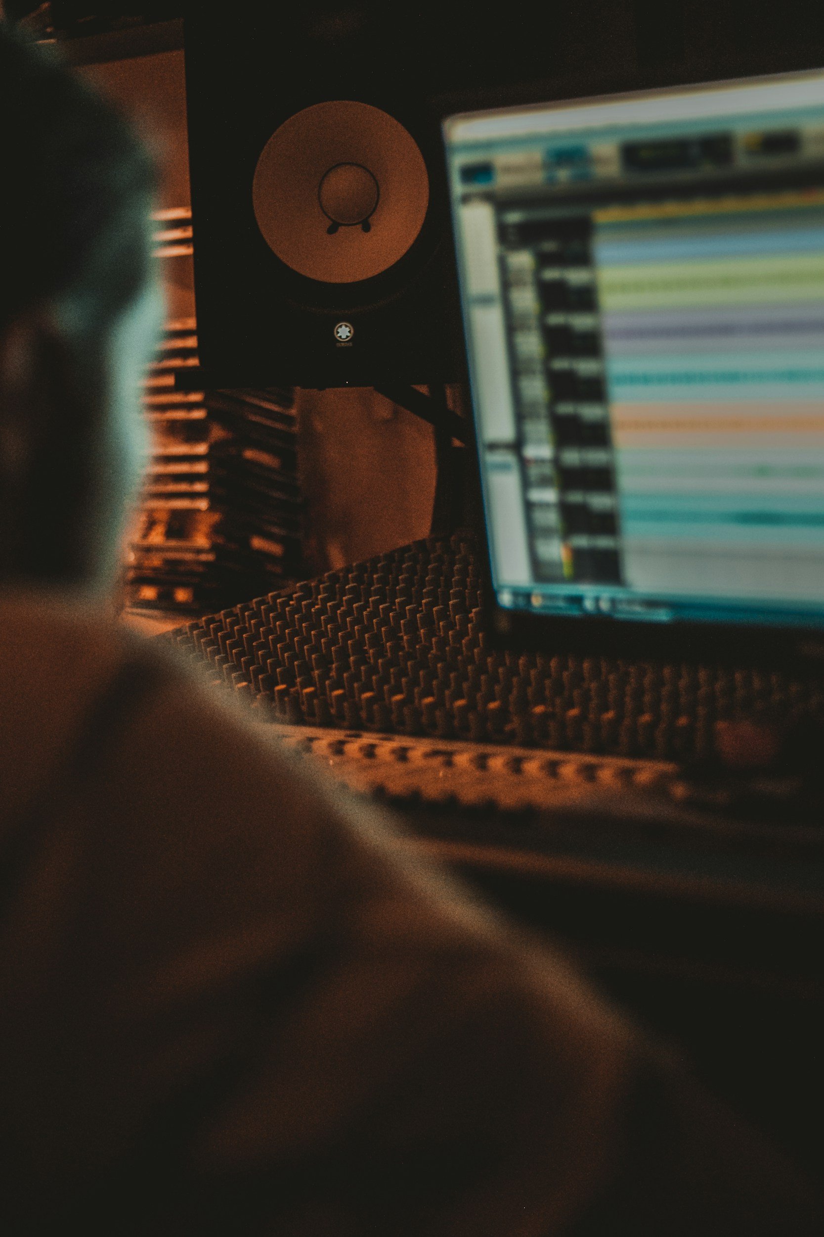 Trendy picture of a music producer in studio