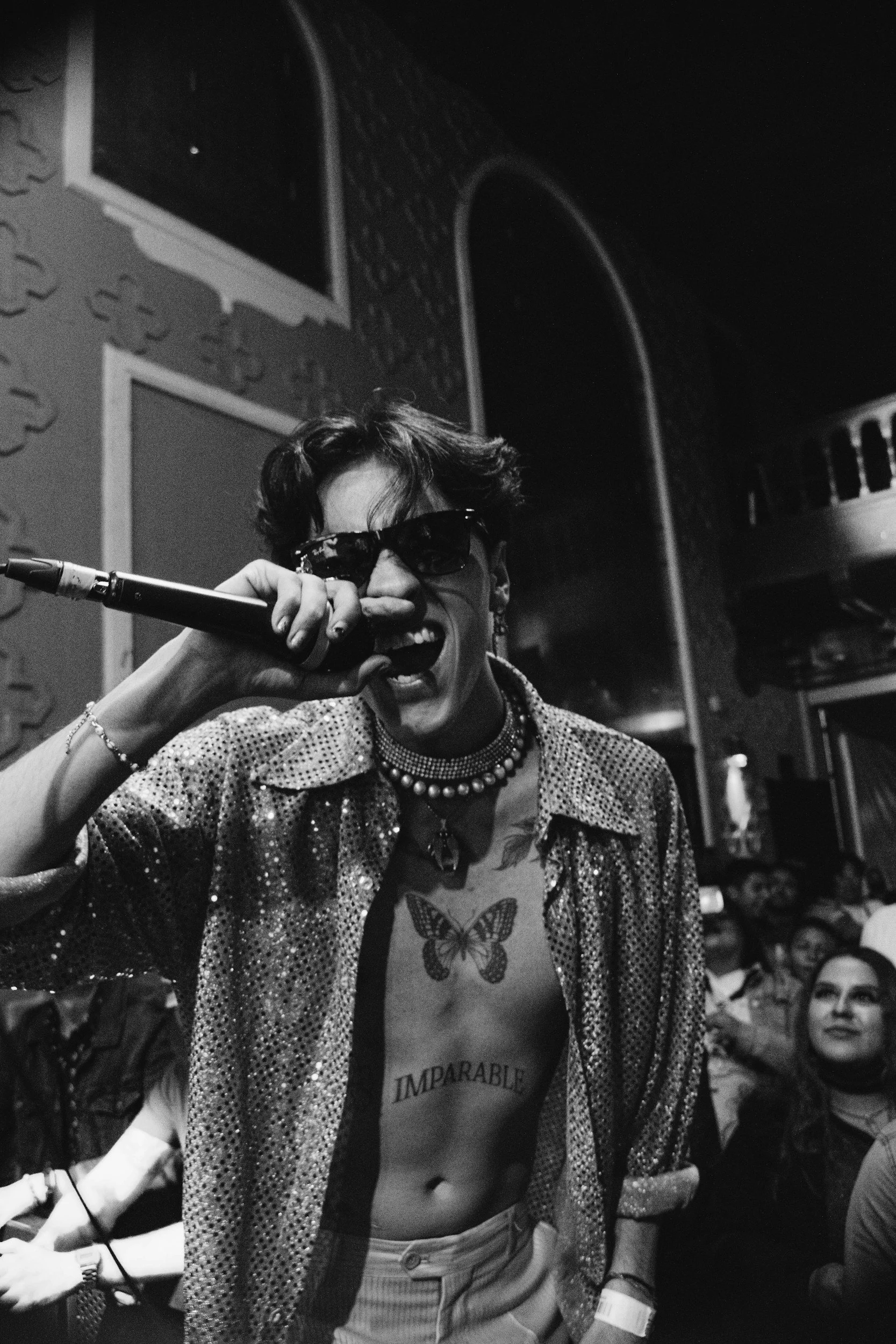 A rock star on stage performing