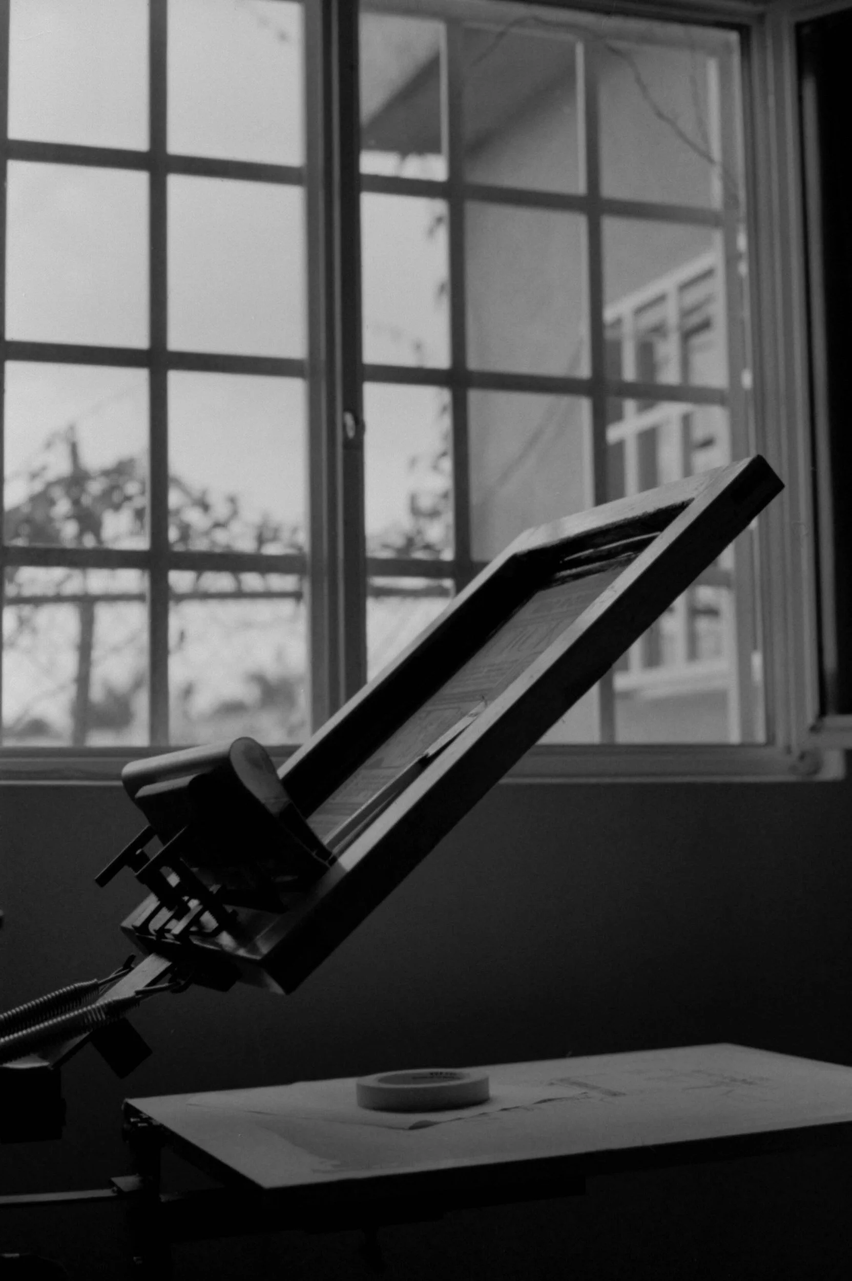 Black and white picture of a screen print