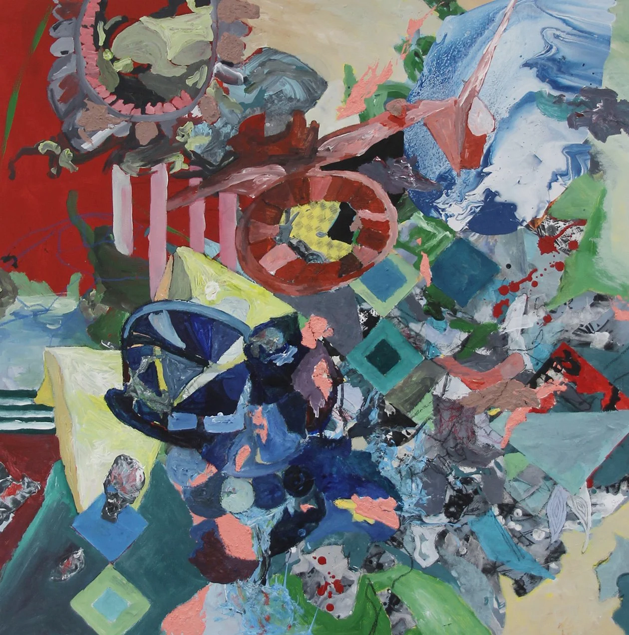 Number-16CGK. 36x36”. Ink, acrylic, oil pastel,enamel, graphite, collage, and glue on canvas. 2023.