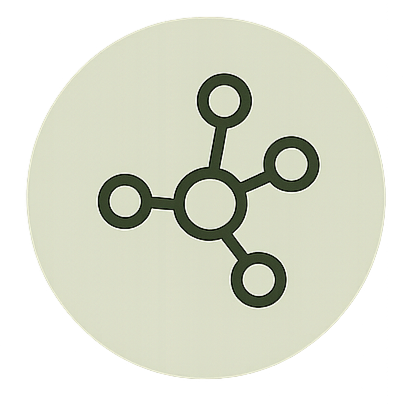 Simplified molecular structure diagram with a central circle connected to five surrounding circles.