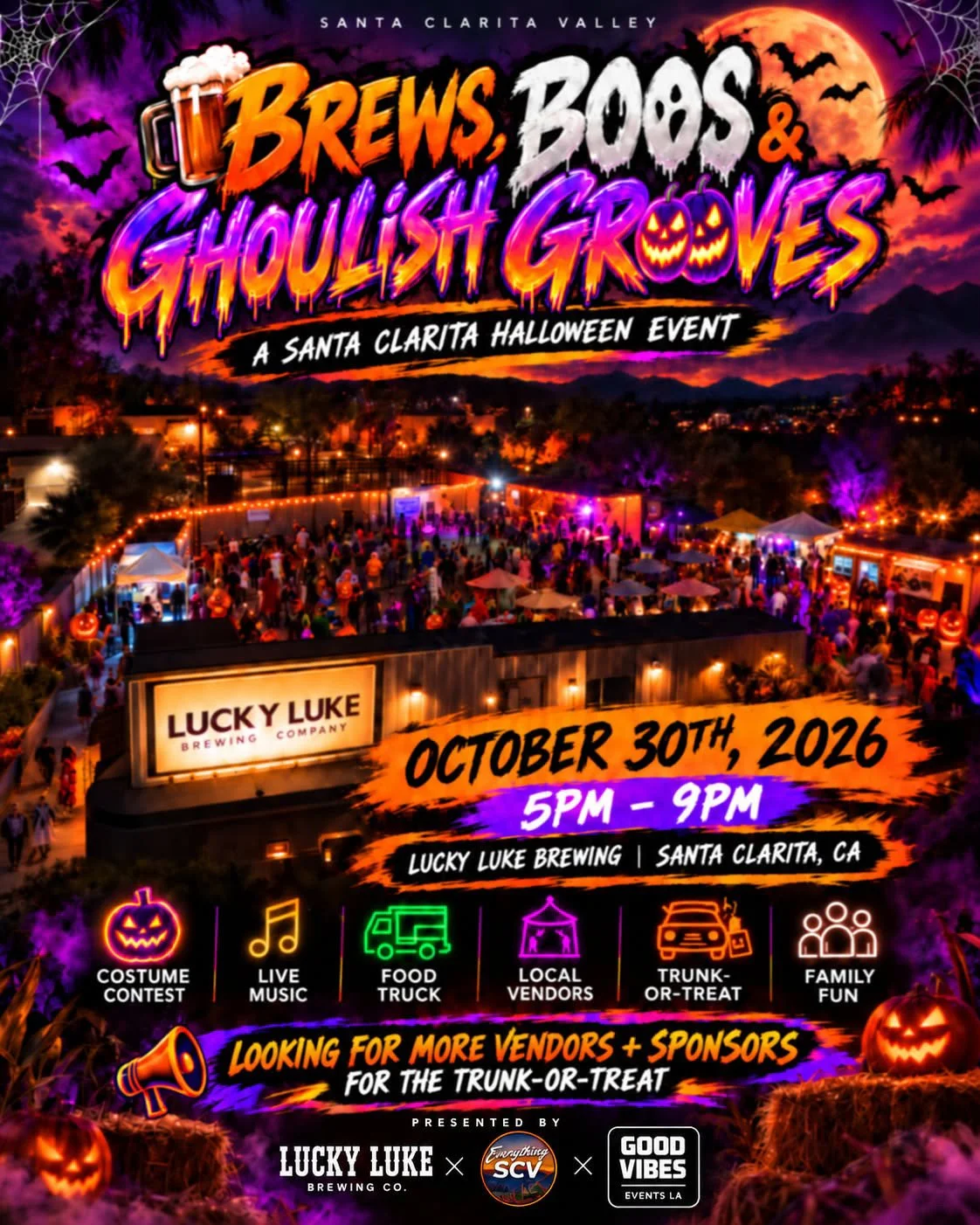 Brews, Boos & Ghoulish Grooves at Lucky Luke Brewing, Santa Clarita, October 30, 2026, 5–9 p.m.