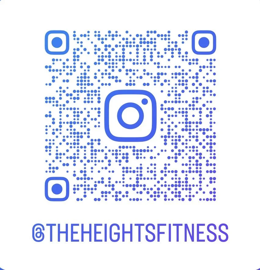 Instagram QR code with handle '@theheightsfitness' underneath.