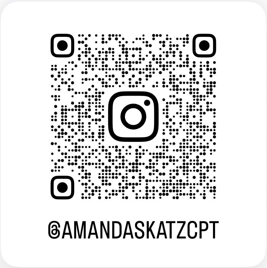 Instagram QR code with username '@AMANDASKATZCPT'.
