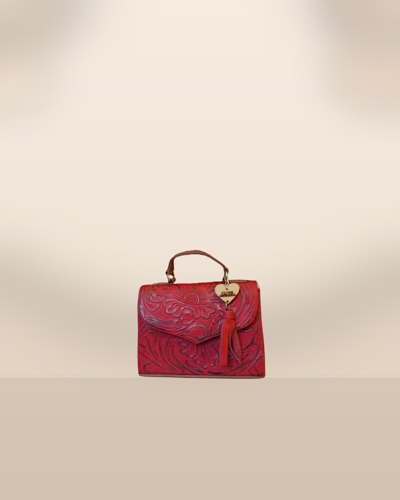 Crimson Embossed Leather Satchel