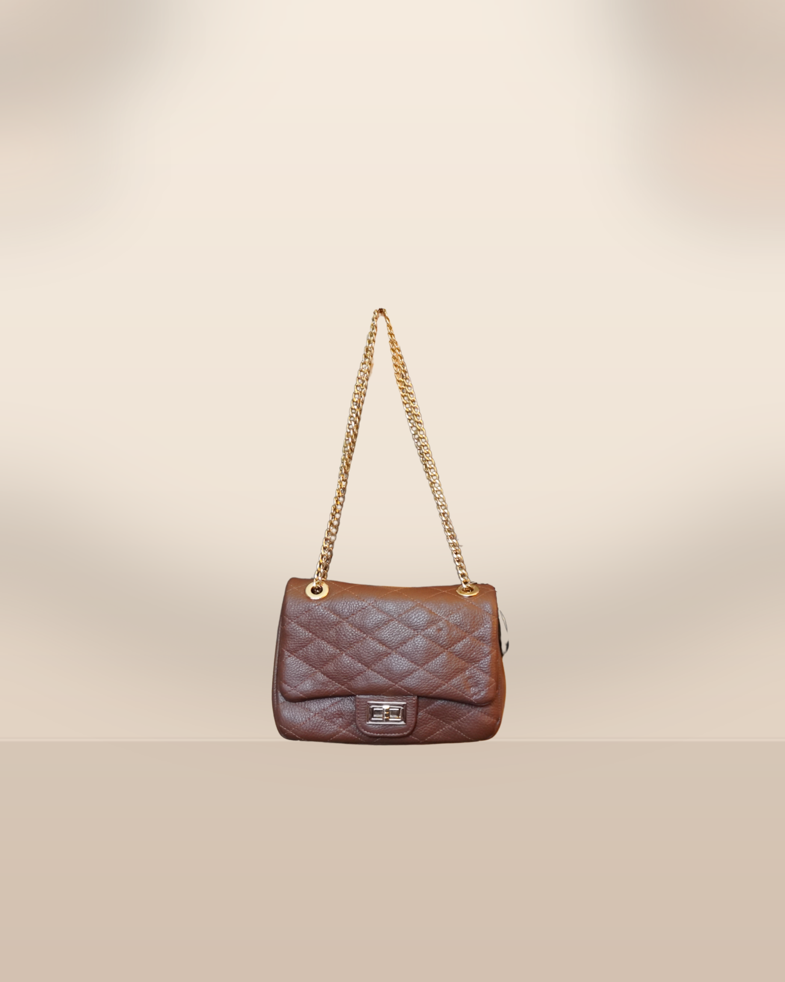 Cognac Quilted Leather Crossbody