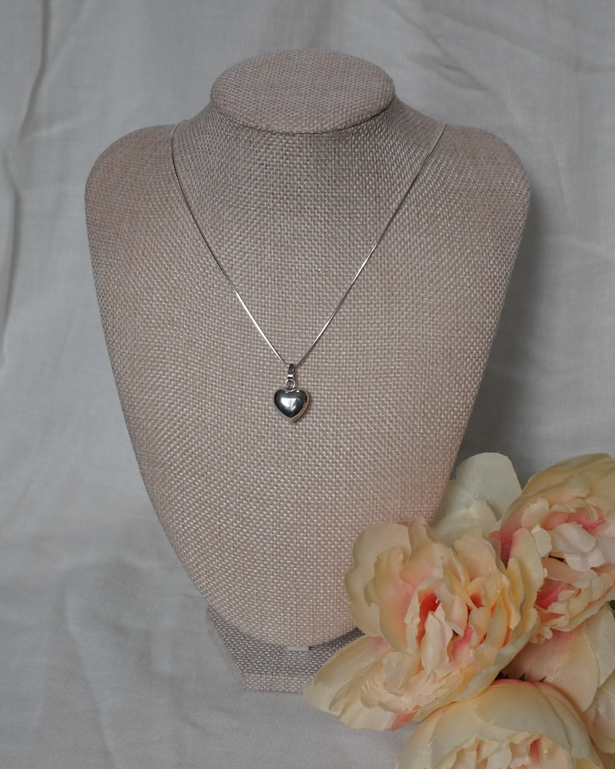 Sterling Puffy Heart Pendant Necklace