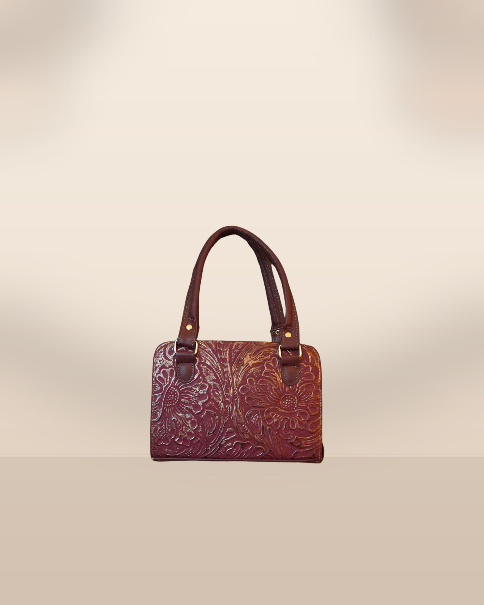 Artisan Embossed Leather Satchel – Burgundy Floral