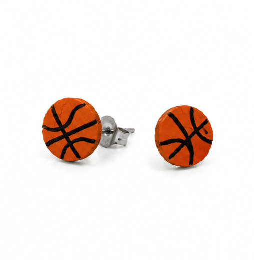 Hand-Painted Basketball Stud Earrings Closeup.png