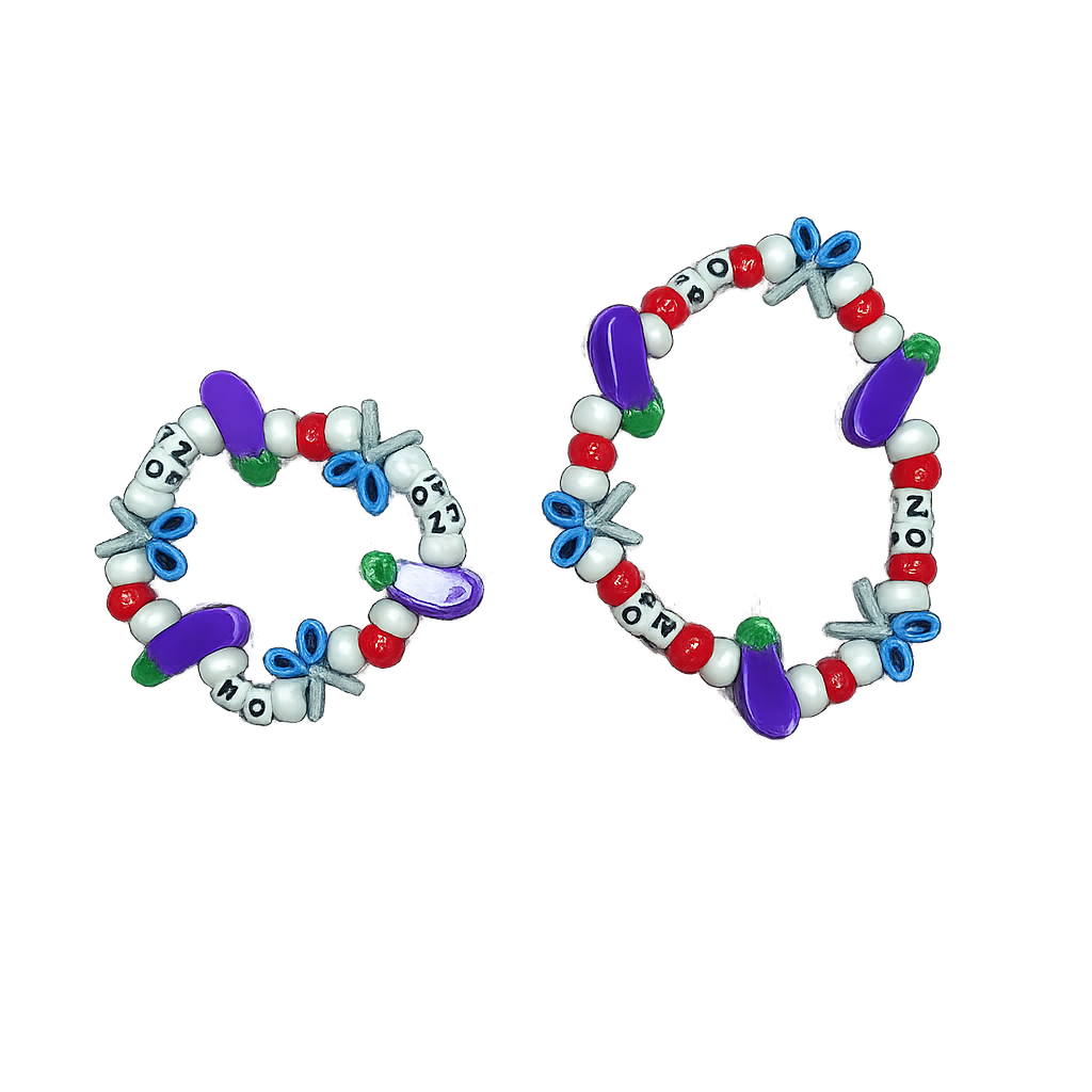 ‘NO’ Bracelet with Eggplant and Scissors Charms