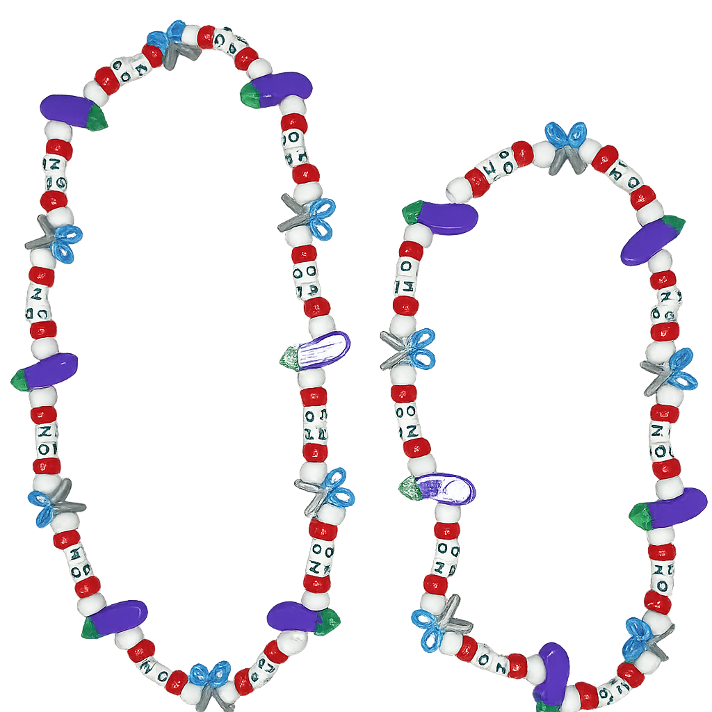 ‘NO’ Necklace with Eggplant and Scissors Charms