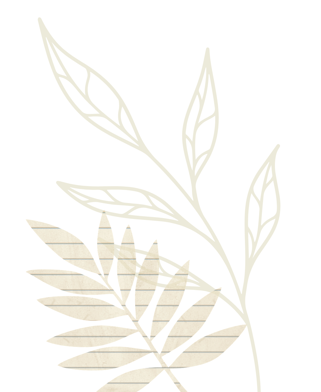 A transparent glass of blue water on a white table behind a beige and brown plant. The background is a light, neutral color.