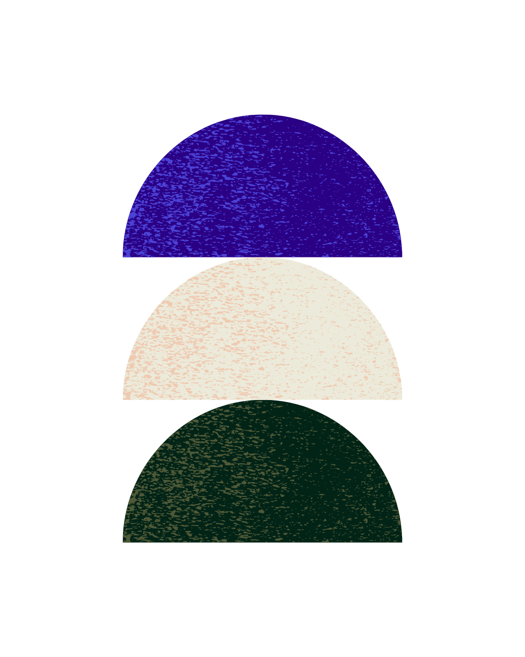 Abstract digital graphic with three semi-circle shapes in blue, beige, and green, against a black background.