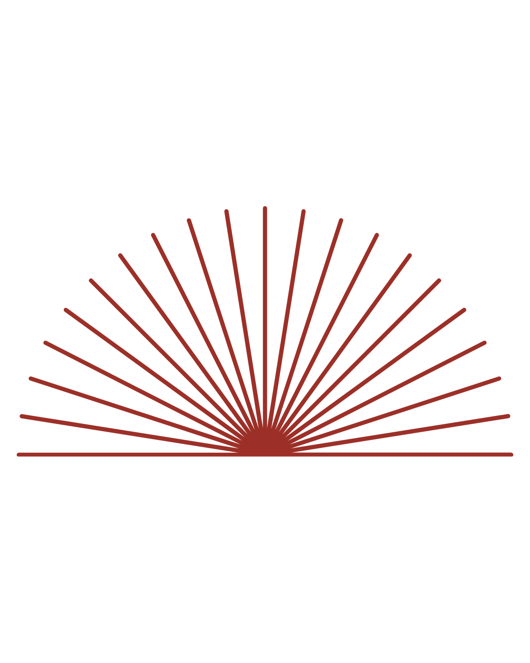 Sunrise or sunset illustration with rays emanating from a semi-circle, dark background.