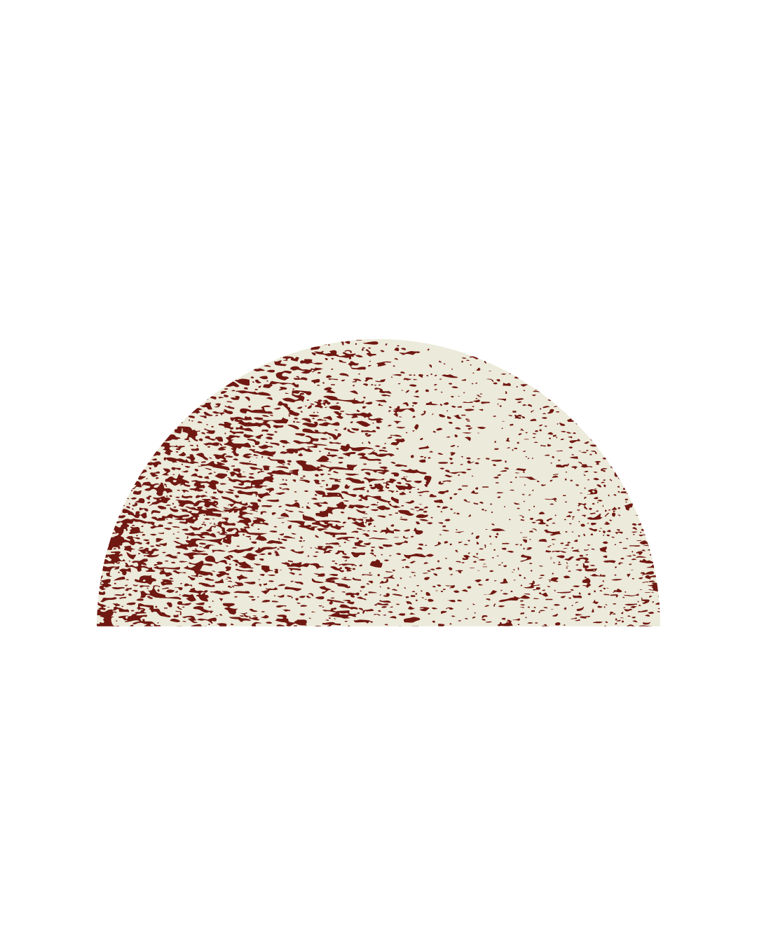 Half-circle with textured red and beige speckled pattern on a black background.