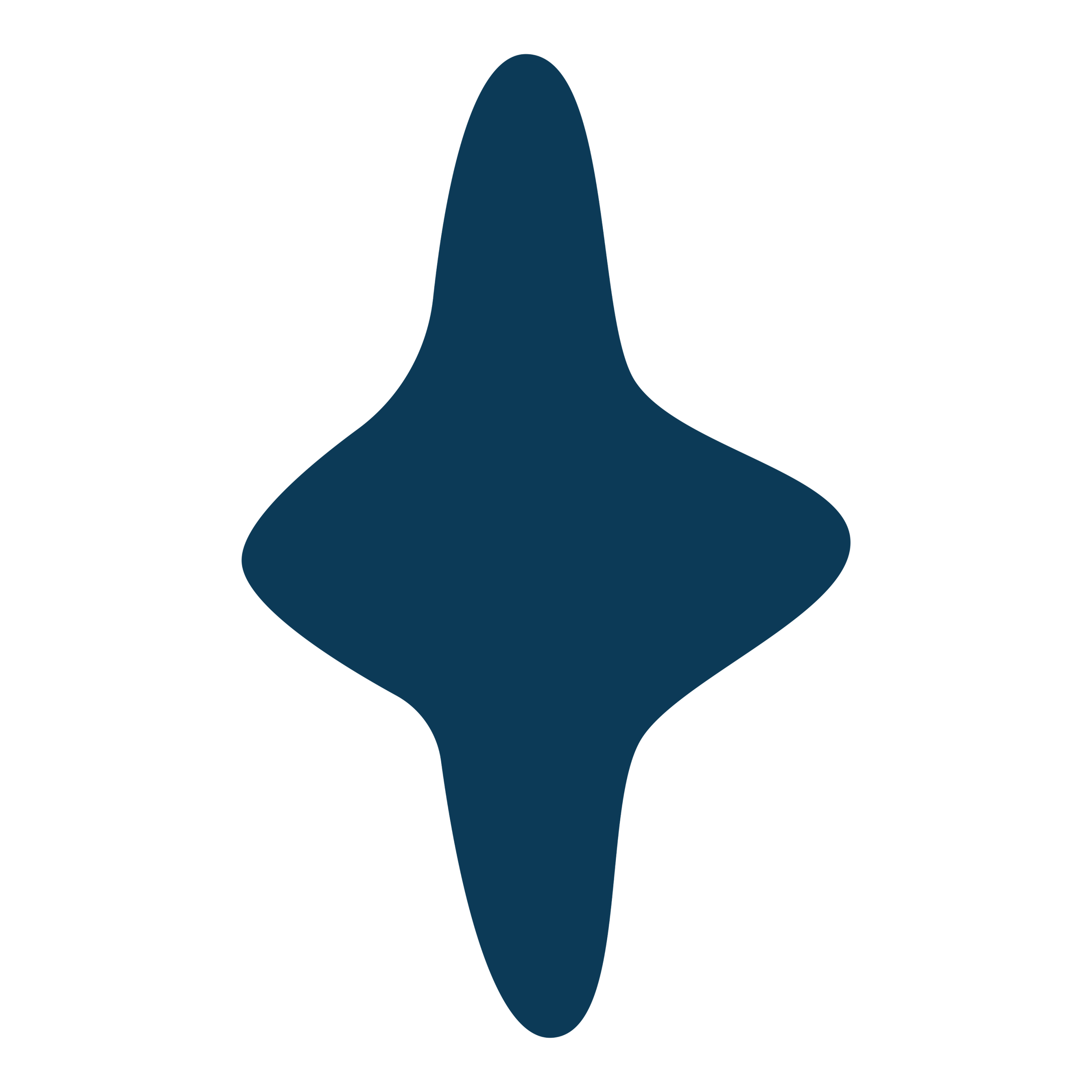 A stylized, blue, curved shape resembling an abstract sculpture or modern art piece on a black background.