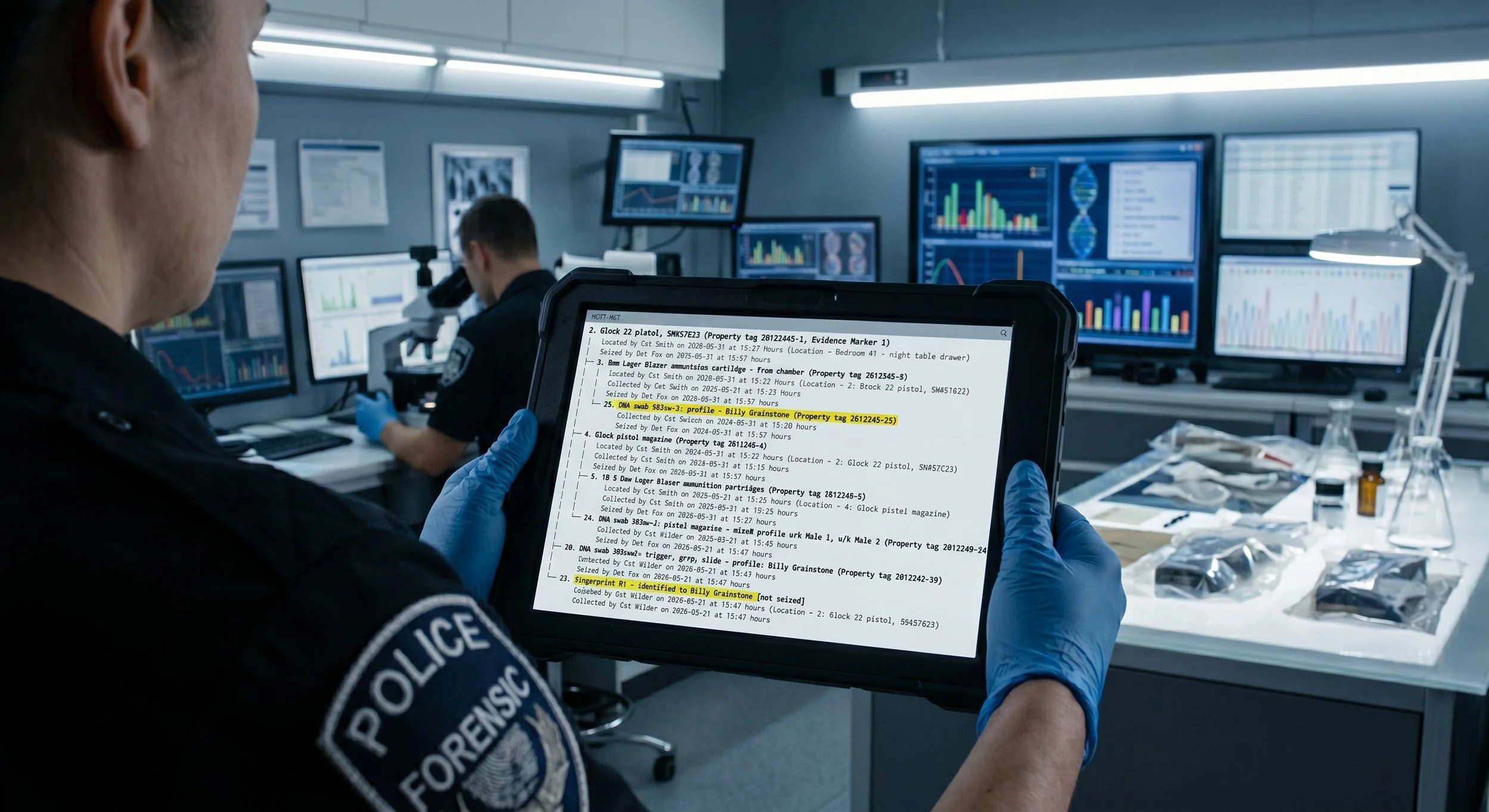 Seamless Forensic Integration - link DNA and fingerprints directly to source exhibits.  Exhibit In-Sight allows investigators to attach DNA swabs and lifted fingerprints as direct sub-exhibits within your automated flowchart. As your case evolves, ef