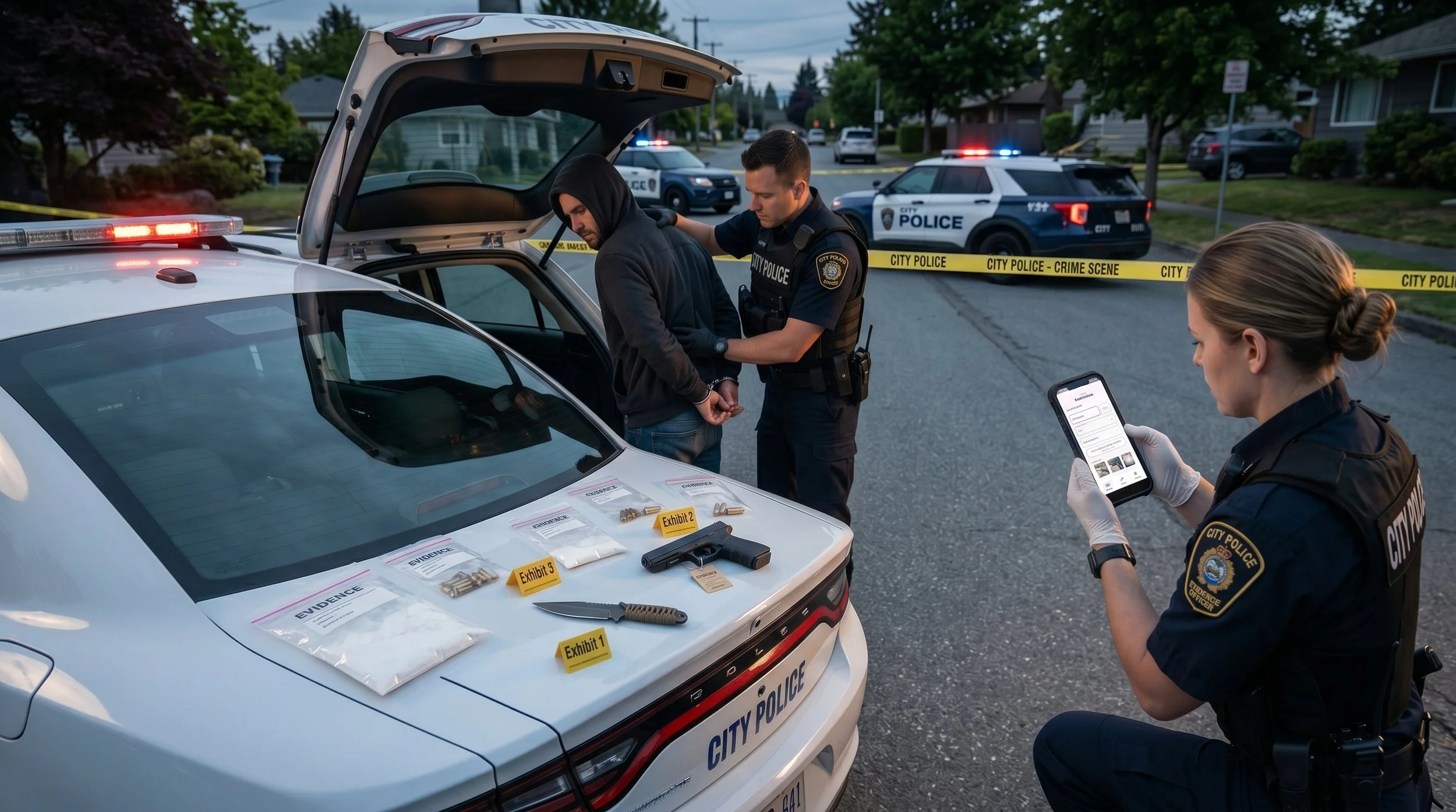 Dynamic Field Collection - capture now, complete later.  During high-tempo operations, officers can quickly document exhibits and capture photos directly from their smartphones to secure the chain of custody instantly. These rapid entries form the fo