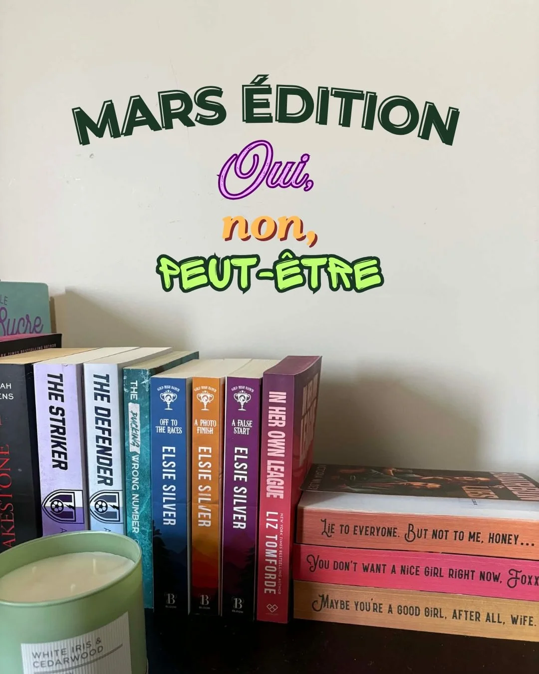 Oui, non, peut-&ecirc;tre de tout ce que j&rsquo;ai lu au mois de mars. 
Un mois charg&eacute; en lecture, disons-le. Ce n&rsquo;est pas une course, mais deux semaines de vacances &ccedil;a donne bien du temps pour lire! 
Toi, combien en as-tu le ce 