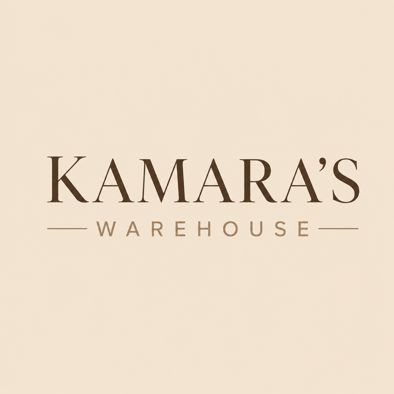 Kamaras Warehouse logo on a beige background.