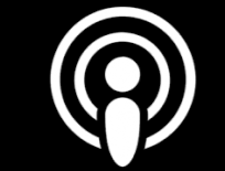Illustration of the Apple Podcasts icon in white on a black background.