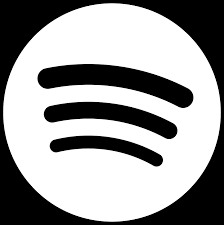 Spotify logo with black text and lines on a white circular background
