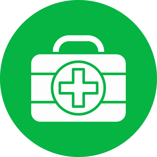 Medical kit with a cross symbol inside a circle
