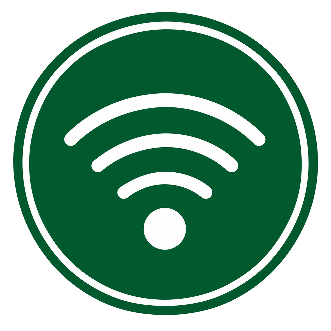 Green circular icon with white Wi-Fi signal symbol.