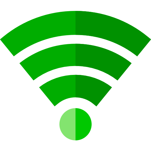 Green Wi-Fi signal icon with four bars and a circular base.