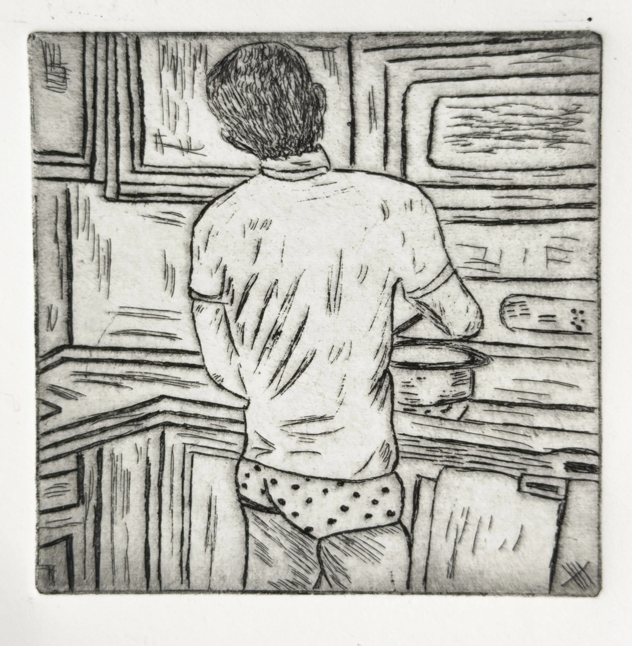 "Ryan." 2026. Etching on Rives BFK. Image: 3 7/8 x 3 7/8 in. 