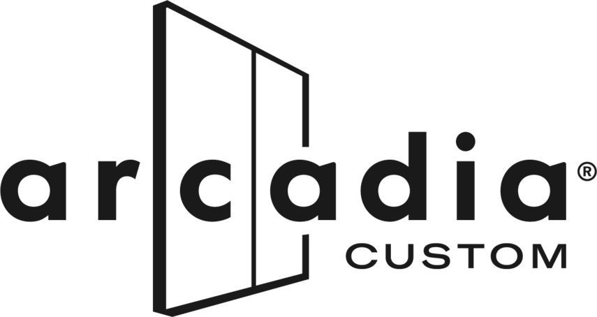 Logo for Arcadia Custom featuring a stylized door with the words 'arcadia' and 'CUSTOM'.