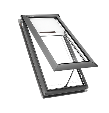 Manual venting Velux skylight and shade.