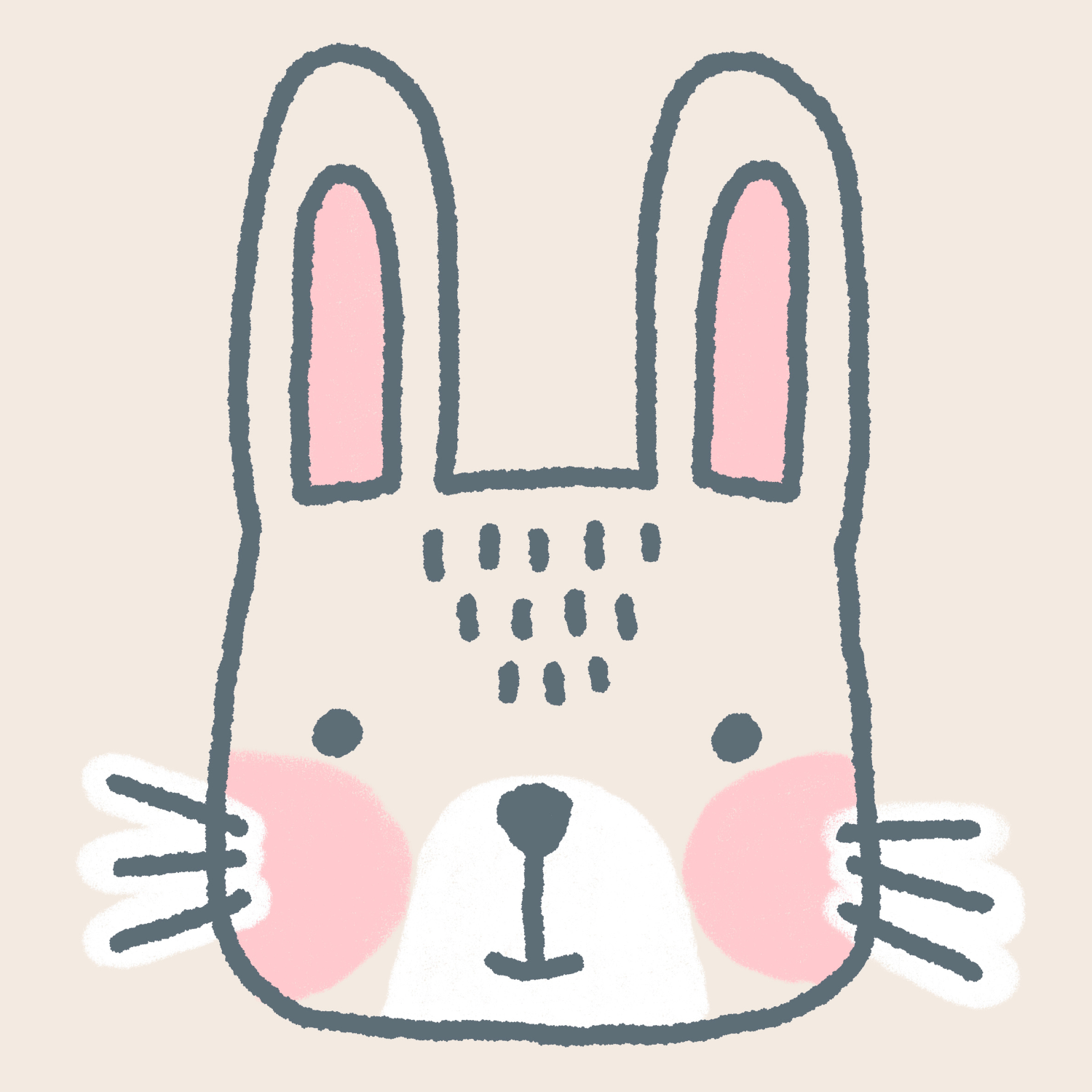 A simple, cute illustration of a bear's face with bunny ears.