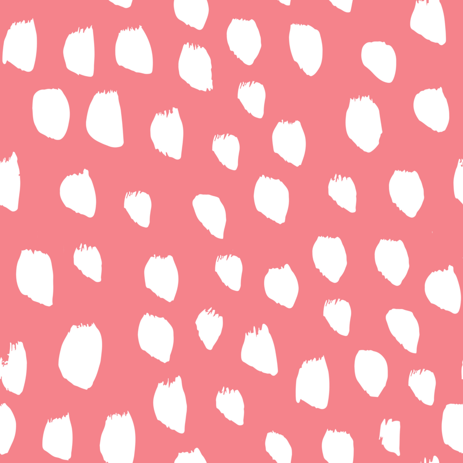 Pink background with white irregularly shaped spots scattered across the surface.