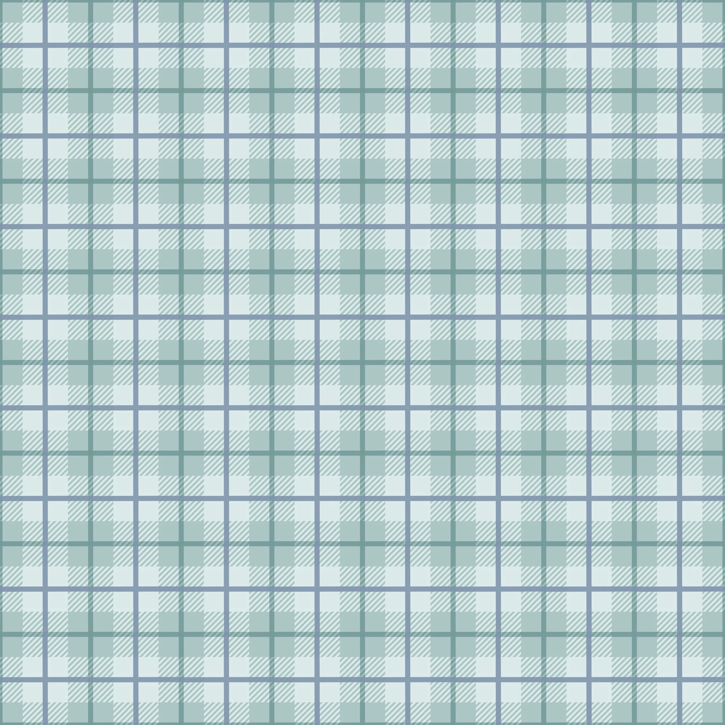 Empty blue and green checkered tablecloth with no objects or items on it.