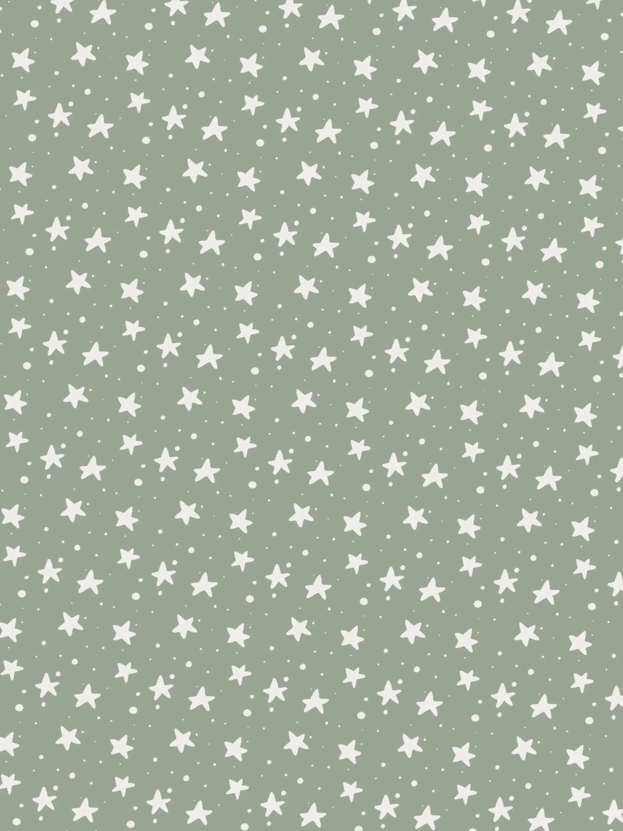 Pattern of white stars and dots on a muted green background.