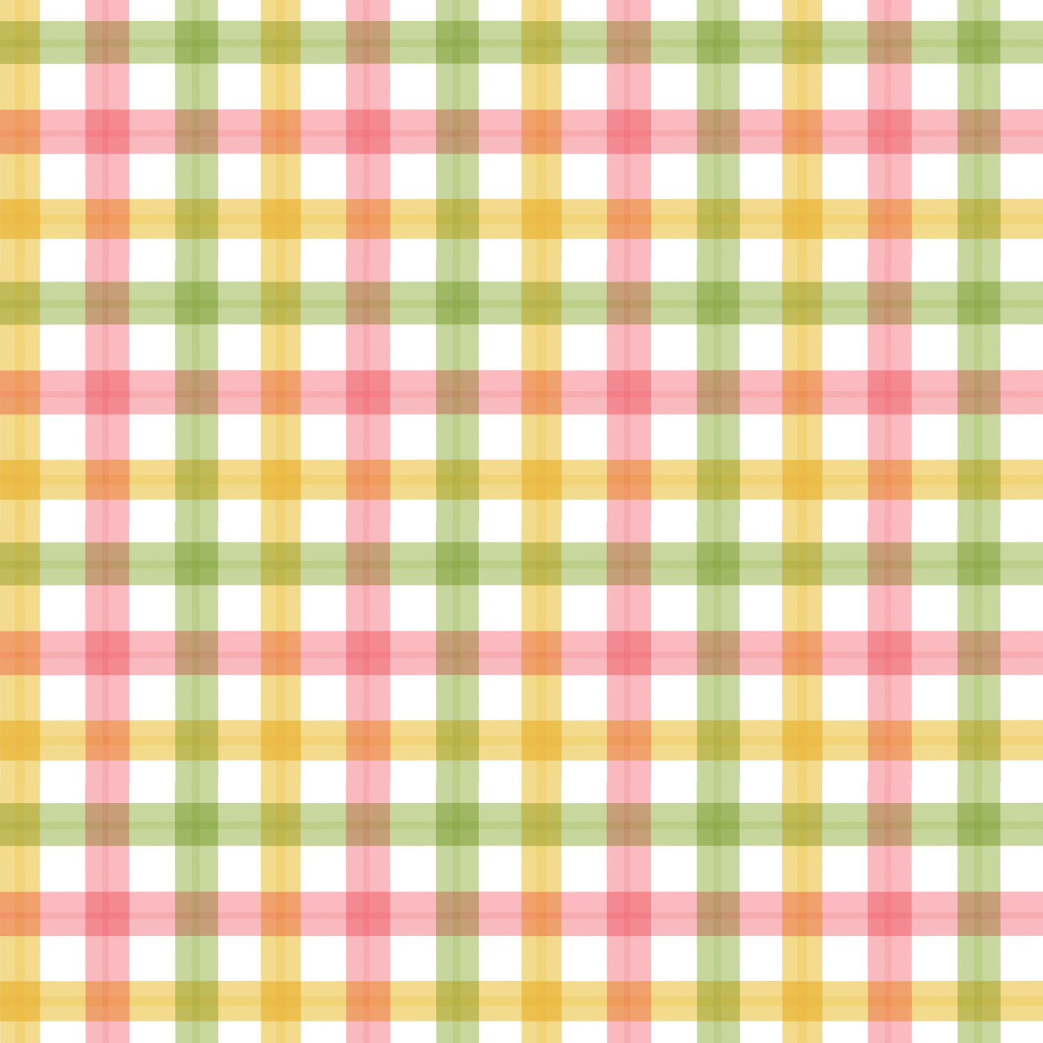 A colorful plaid pattern with intersecting lines in red, yellow, green, and brown on a white background.