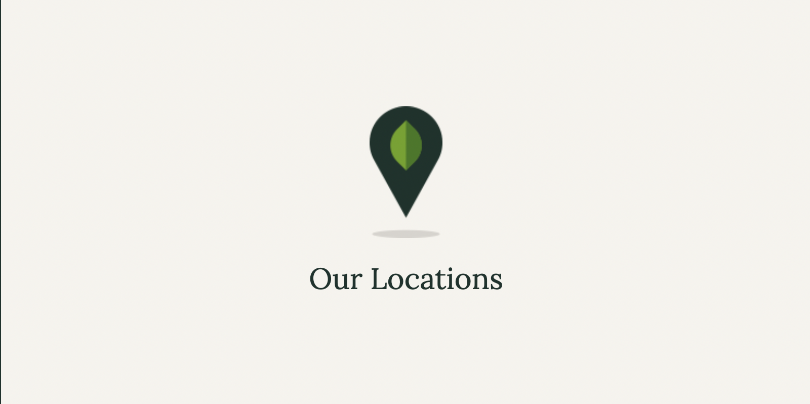 A green leaf graphic featuring "Our Locations," highlighting Verde, a healthy salad restaurant located in Charleston, SC.
