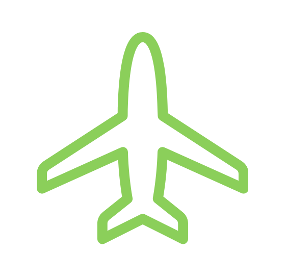Green outline of a commercial airplane on a black background.