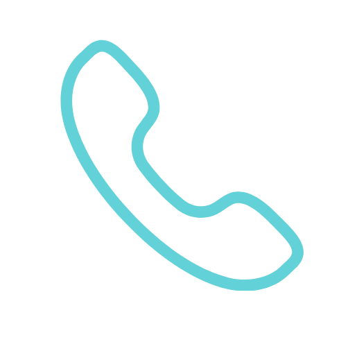 Outline of a telephone receiver in teal on a black background.