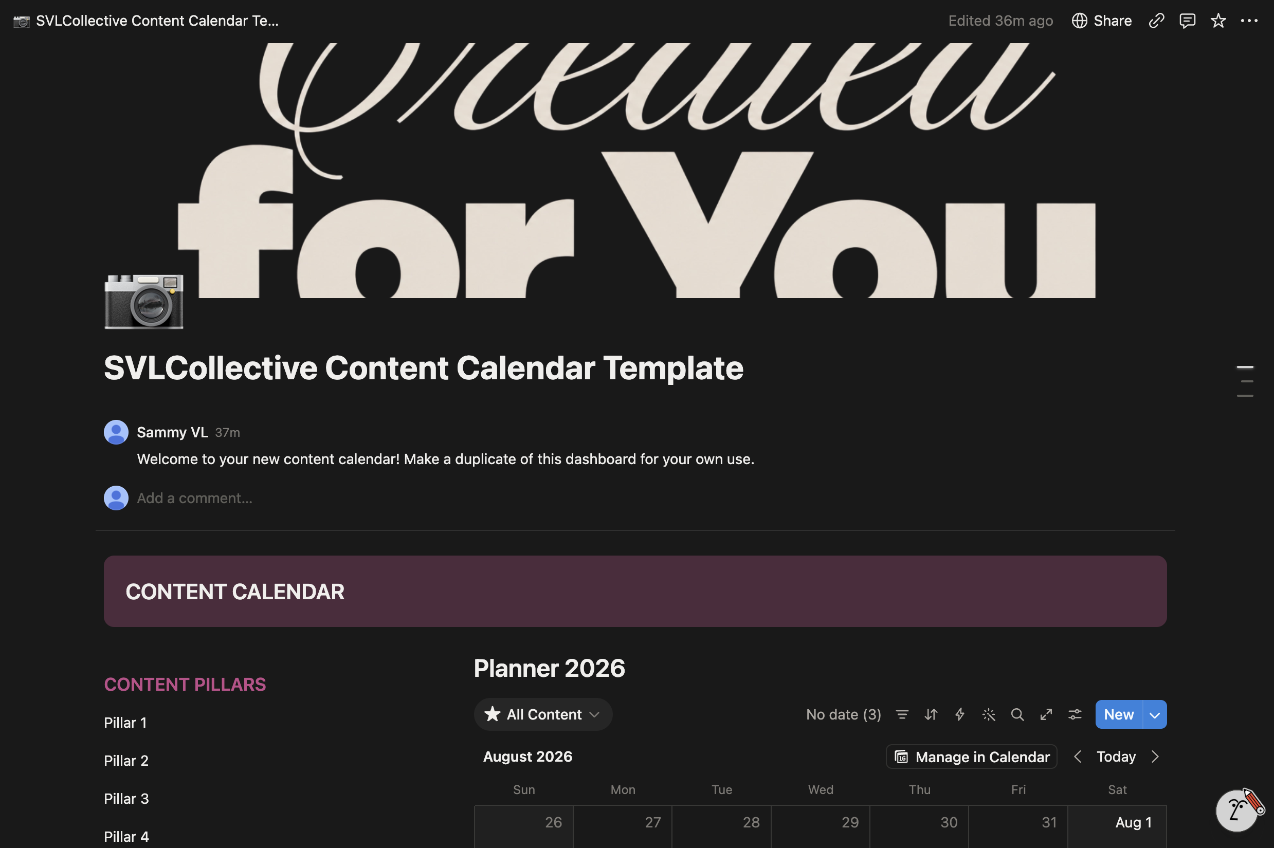 Content Calendar Template - Notion